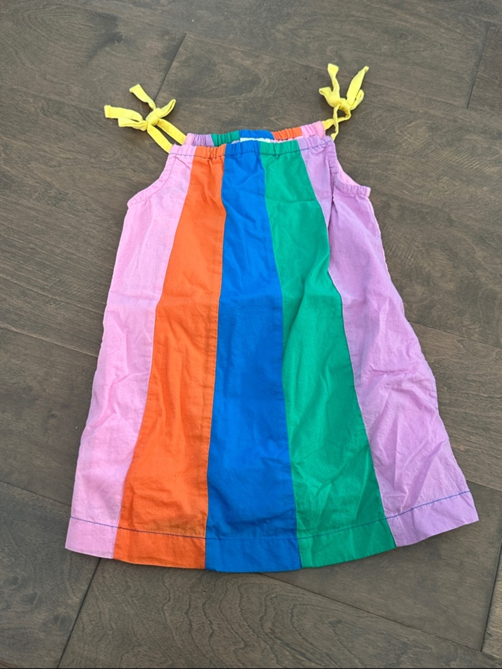 Hanna Andersson Pastel Rainbow Dress with Yellow Straps